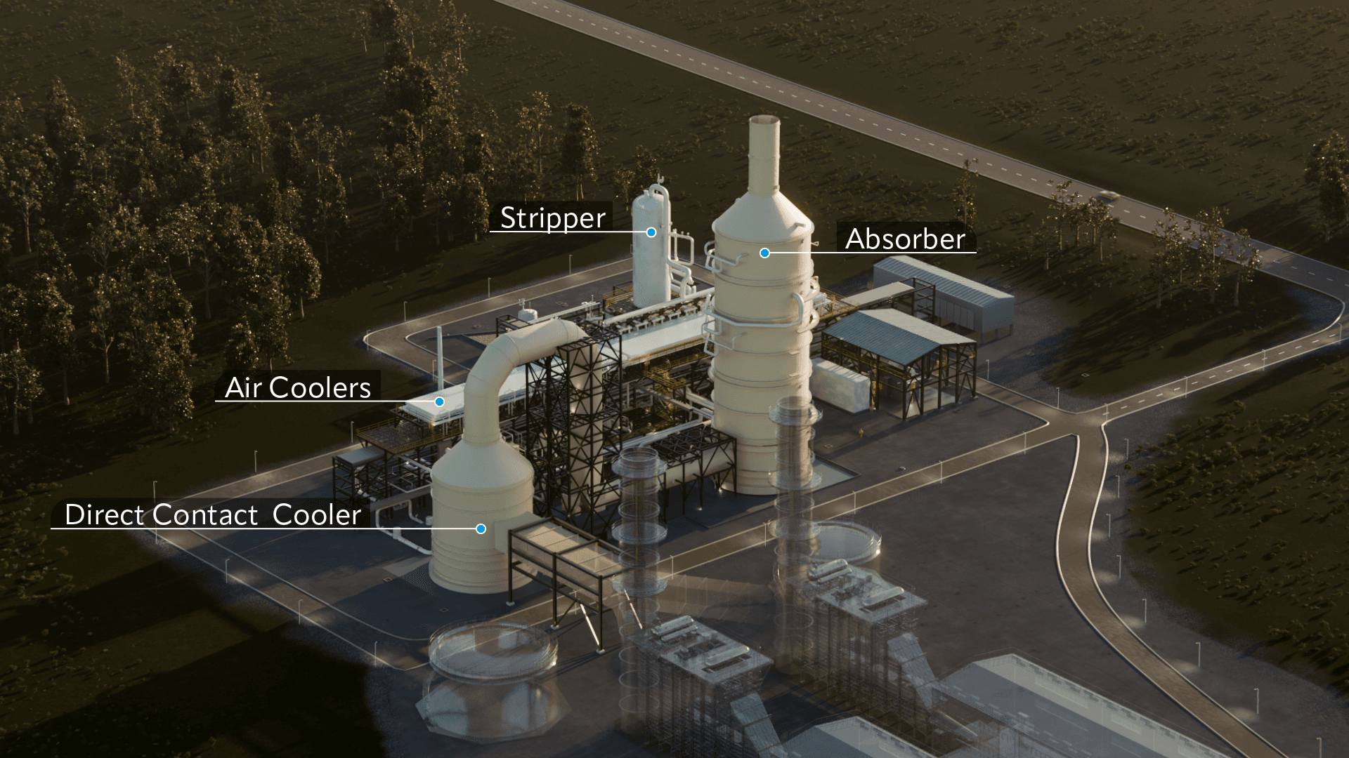 Generic carbon capture site with parts labelled
