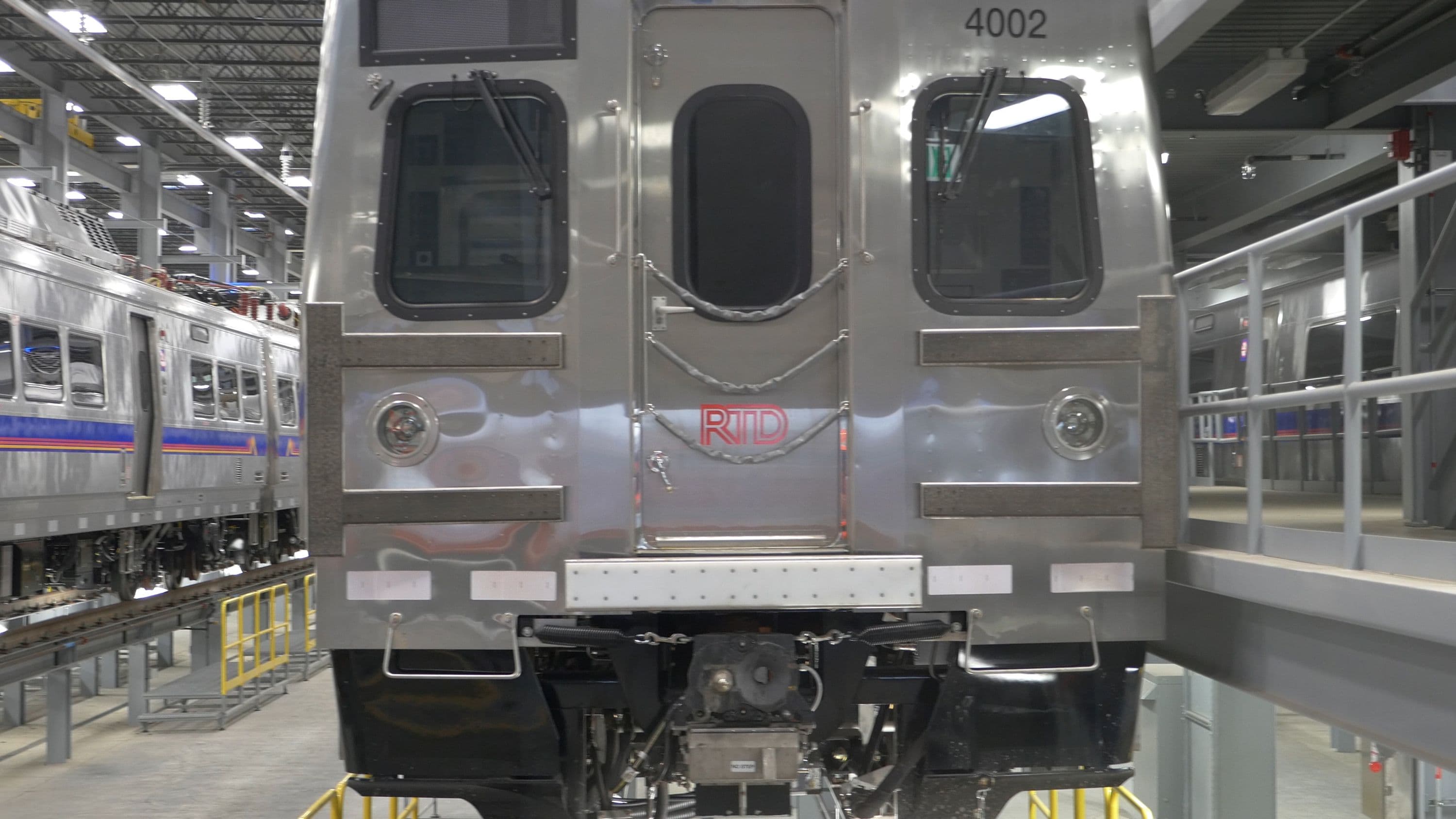 Railcar being serviced at maintenance facility