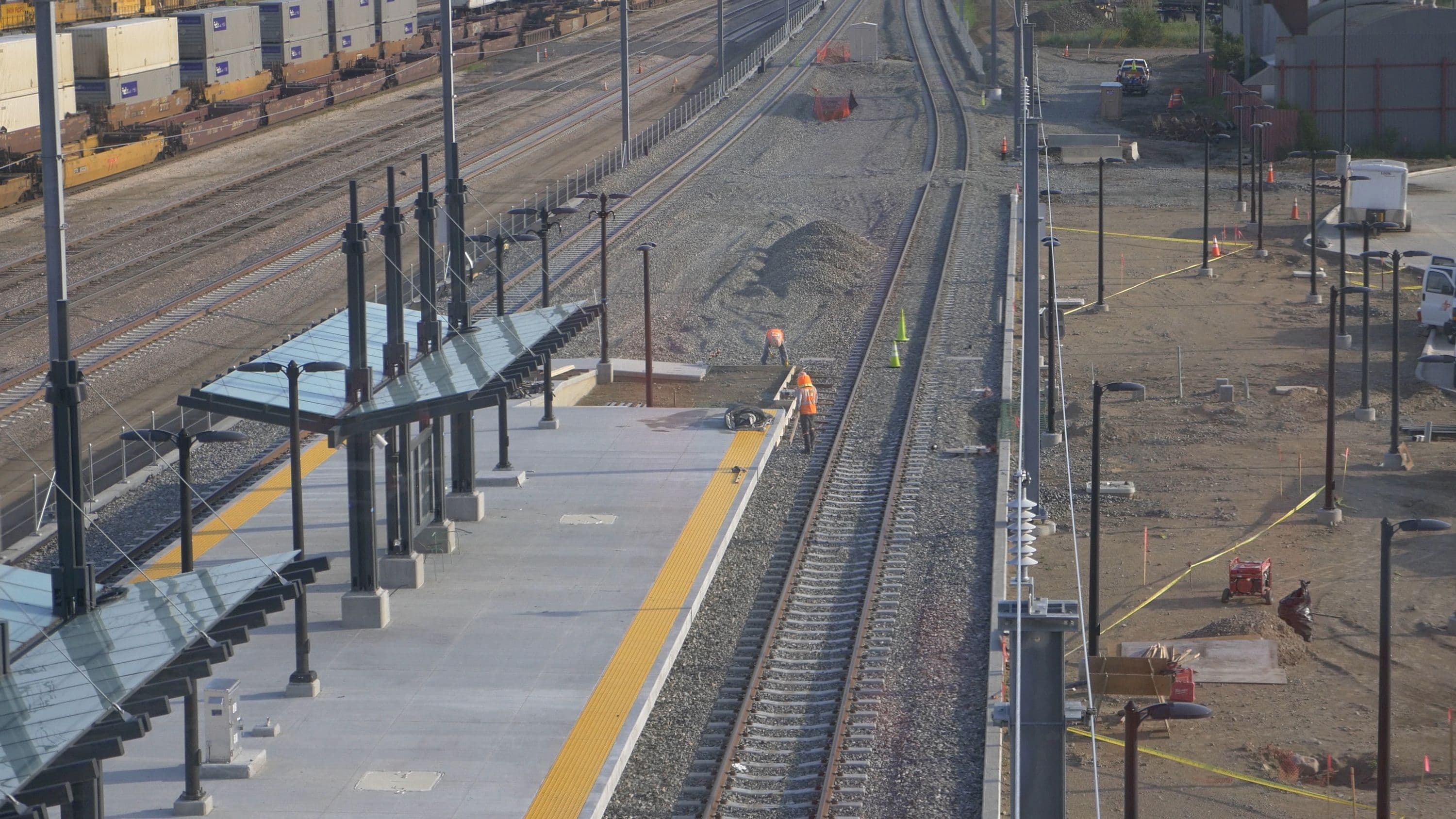 Station platform with canopies