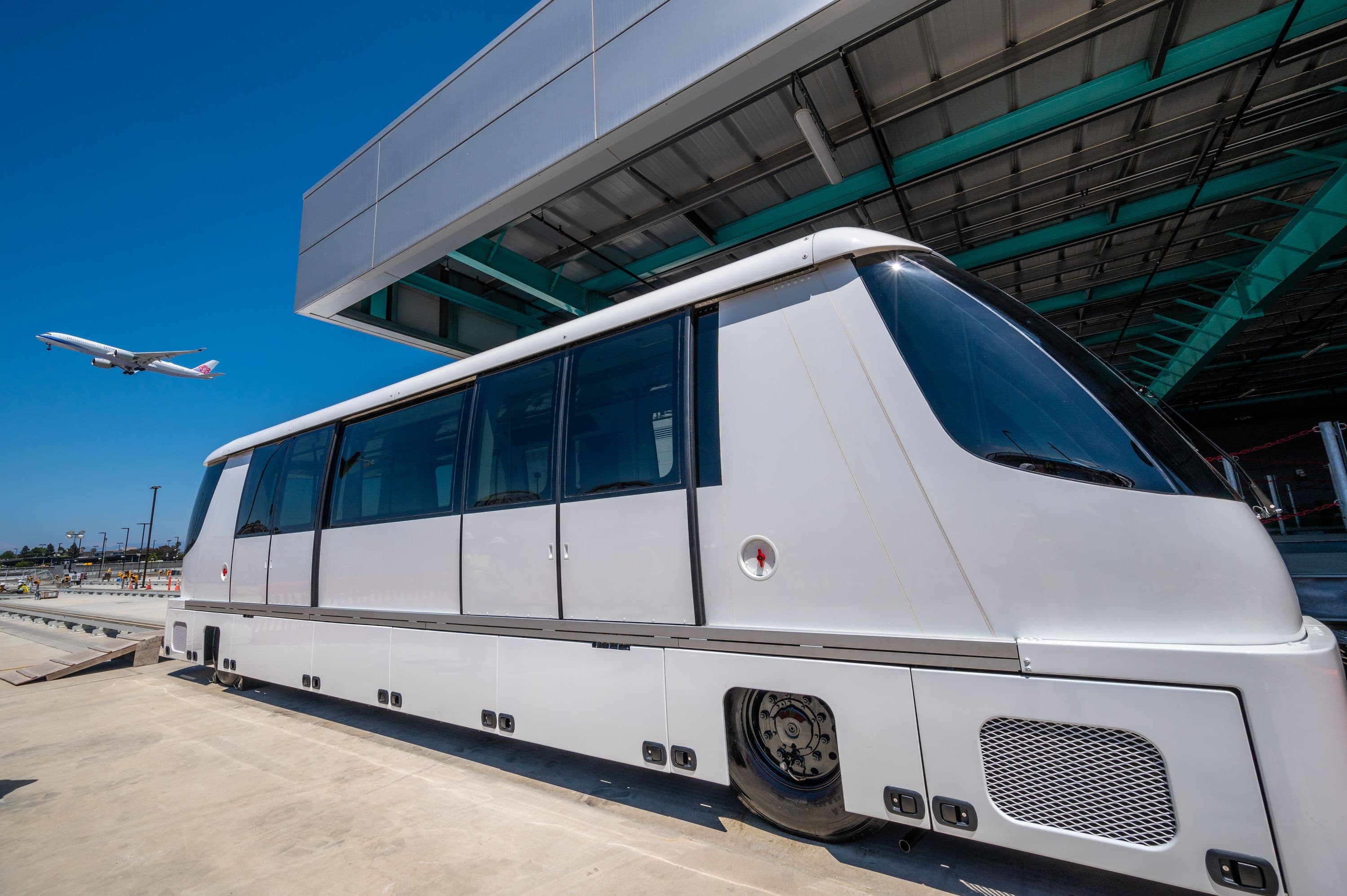 The first of 44 train cars for the APM arrived in LA after a cross-country journey from Pittsburgh.