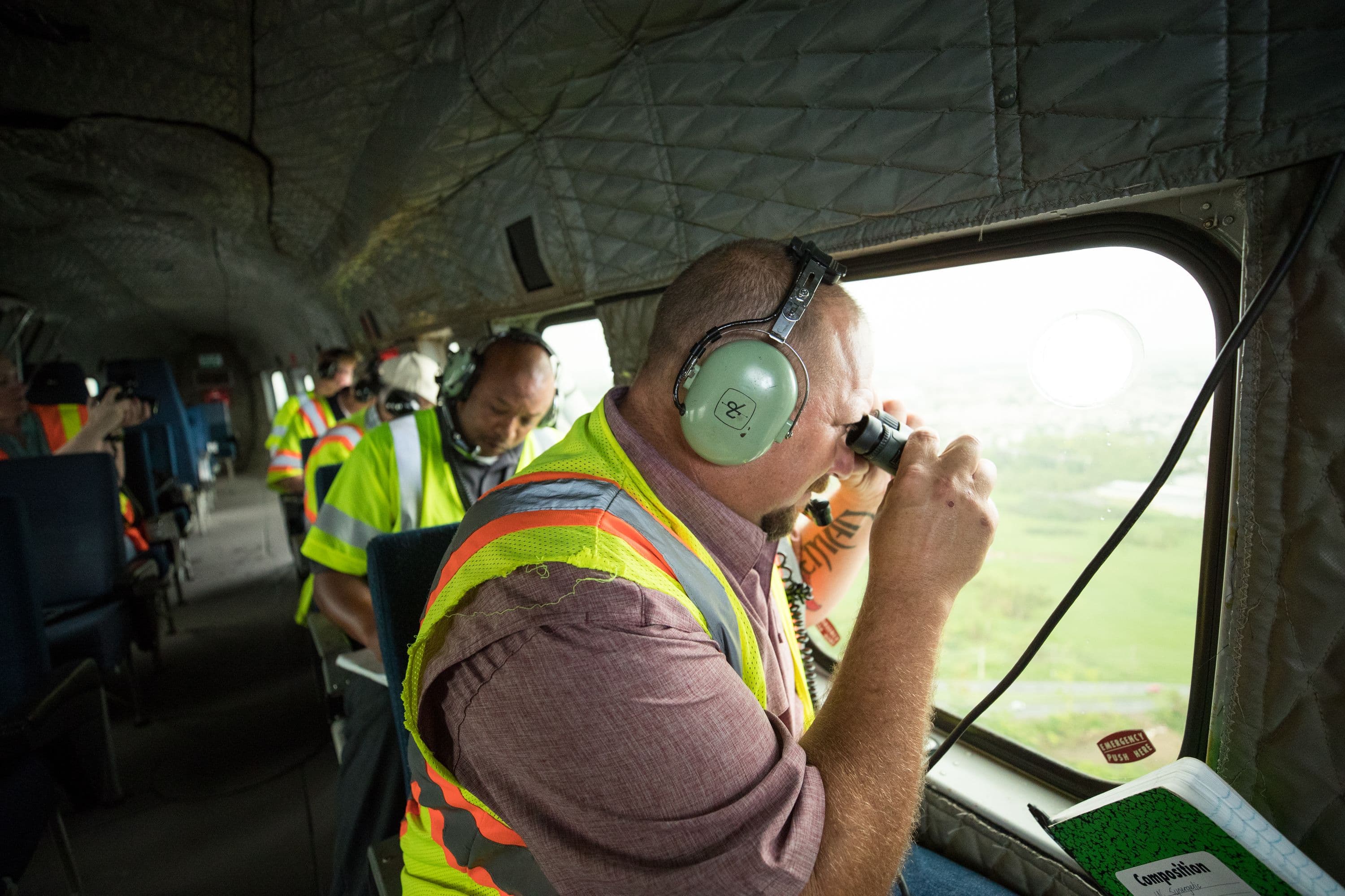 Surveying damage from plane over Puerto Rico