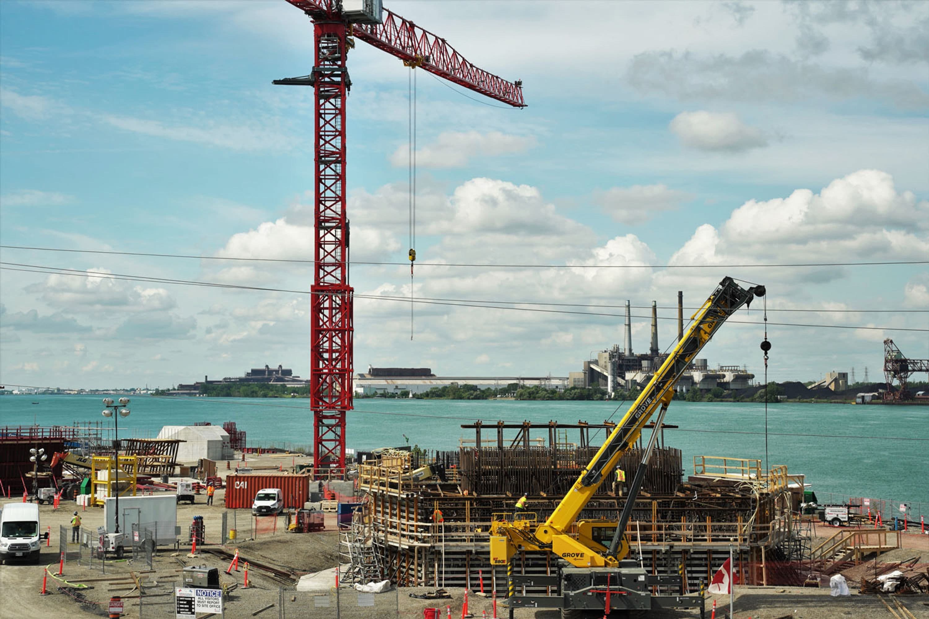 Tower footing concrete pour at Canadian bridge site: 1