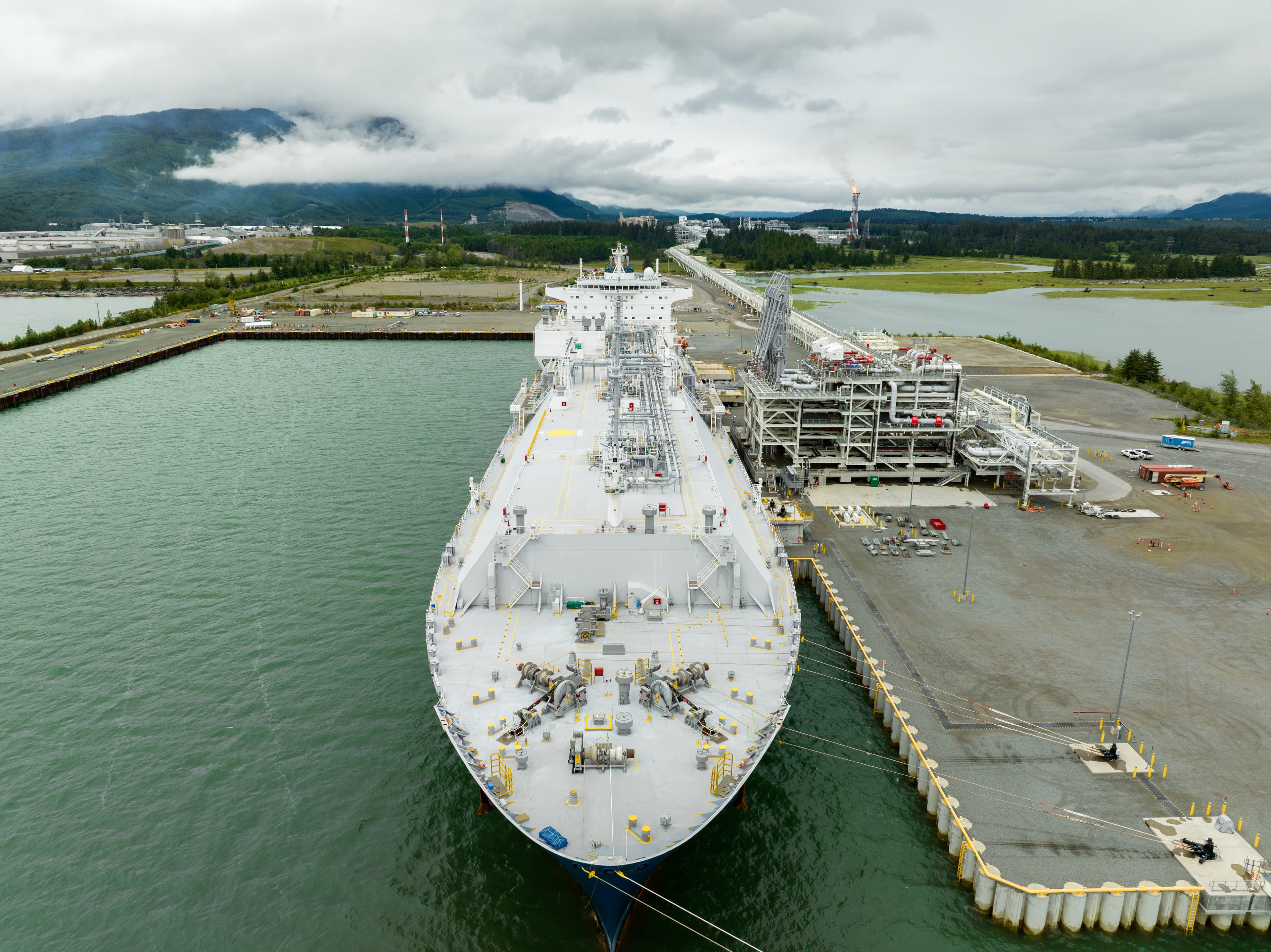 LNG cargo vessel preparing for first shipment to Asia