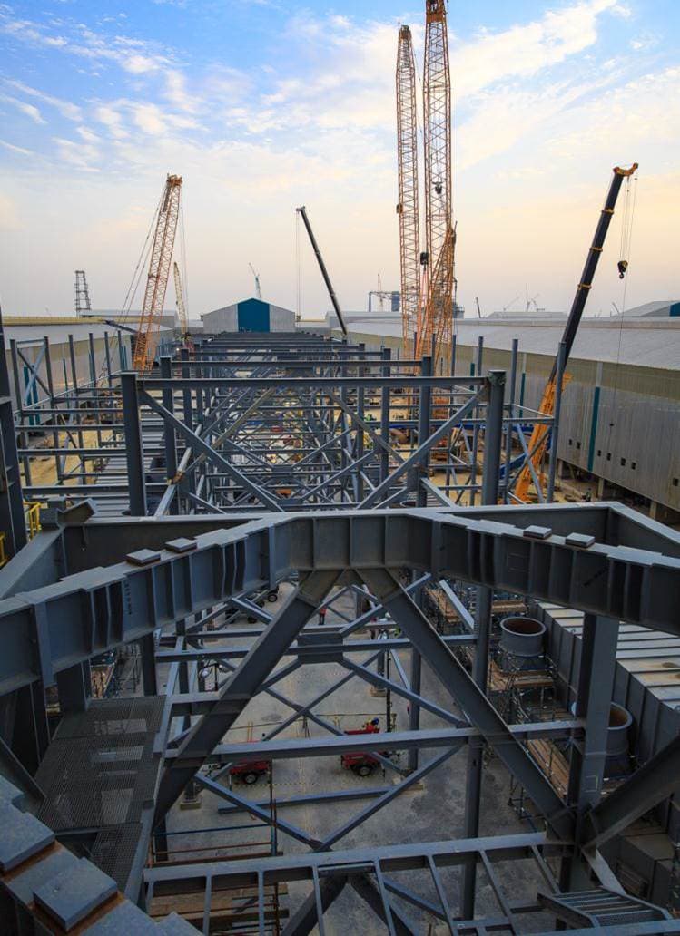 Cranes and overhead view of construction